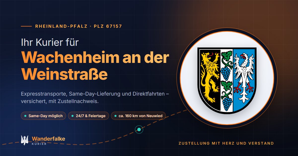 Kurierdienst Wachenheim an der Weinstraße: Wappen von Wachenheim an der Weinstraße und das Angebot von Wanderfalke Kurier – Express, Same-Day und Direktfahrt ab Neuwied
