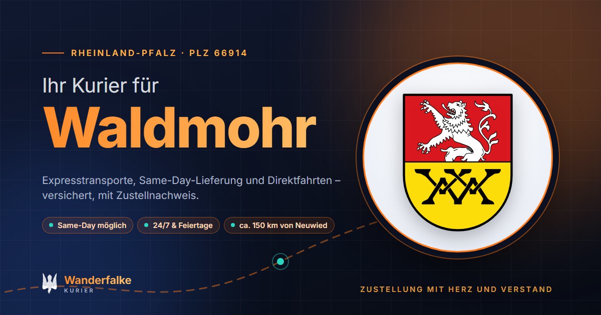 Kurierdienst Waldmohr: Wappen von Waldmohr und das Angebot von Wanderfalke Kurier – Express, Same-Day und Direktfahrt ab Neuwied