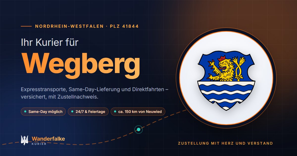 Kurierdienst Wegberg: Wappen von Wegberg und das Angebot von Wanderfalke Kurier – Express, Same-Day und Direktfahrt ab Neuwied