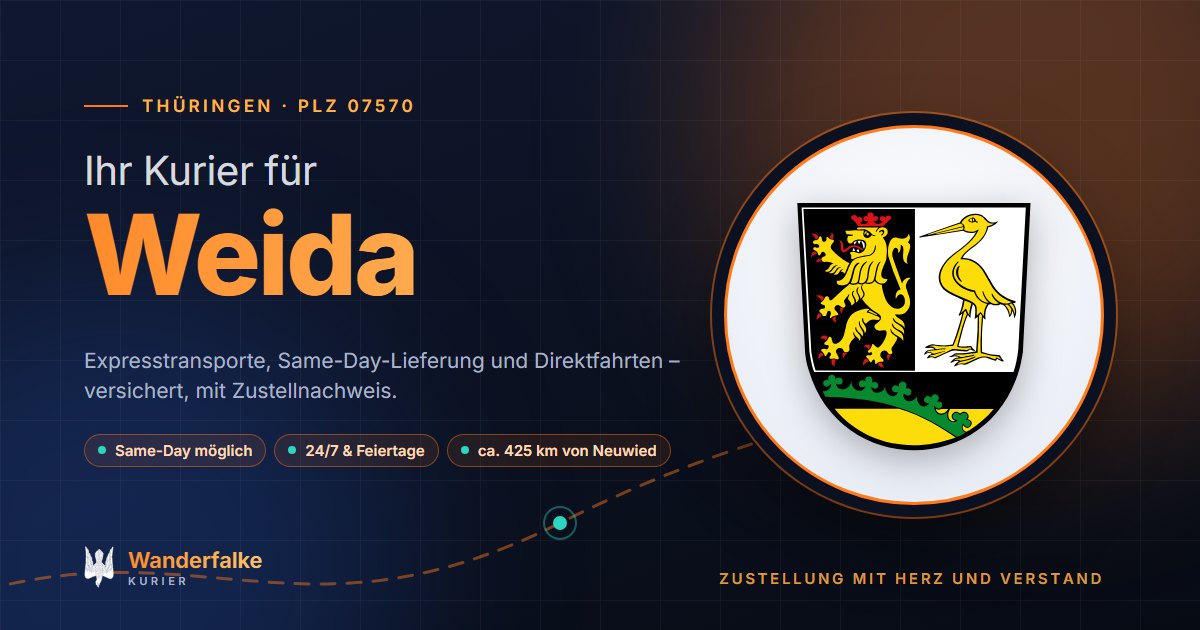 Kurierdienst Weida: Wappen von Weida und das Angebot von Wanderfalke Kurier – Express, Same-Day und Direktfahrt ab Neuwied