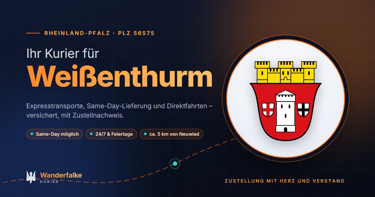 Kurierdienst Weißenthurm: Wappen von Weißenthurm und das Angebot von Wanderfalke Kurier – Express, Same-Day und Direktfahrt ab Neuwied