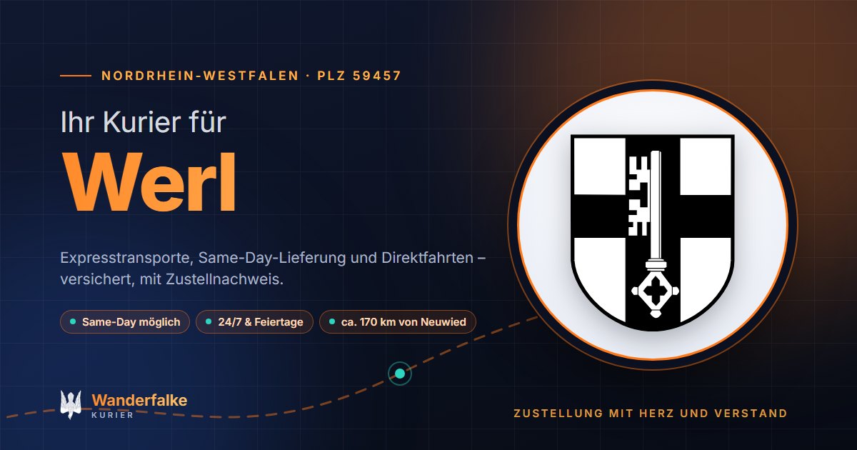 Kurierdienst Werl: Wappen von Werl und das Angebot von Wanderfalke Kurier – Express, Same-Day und Direktfahrt ab Neuwied