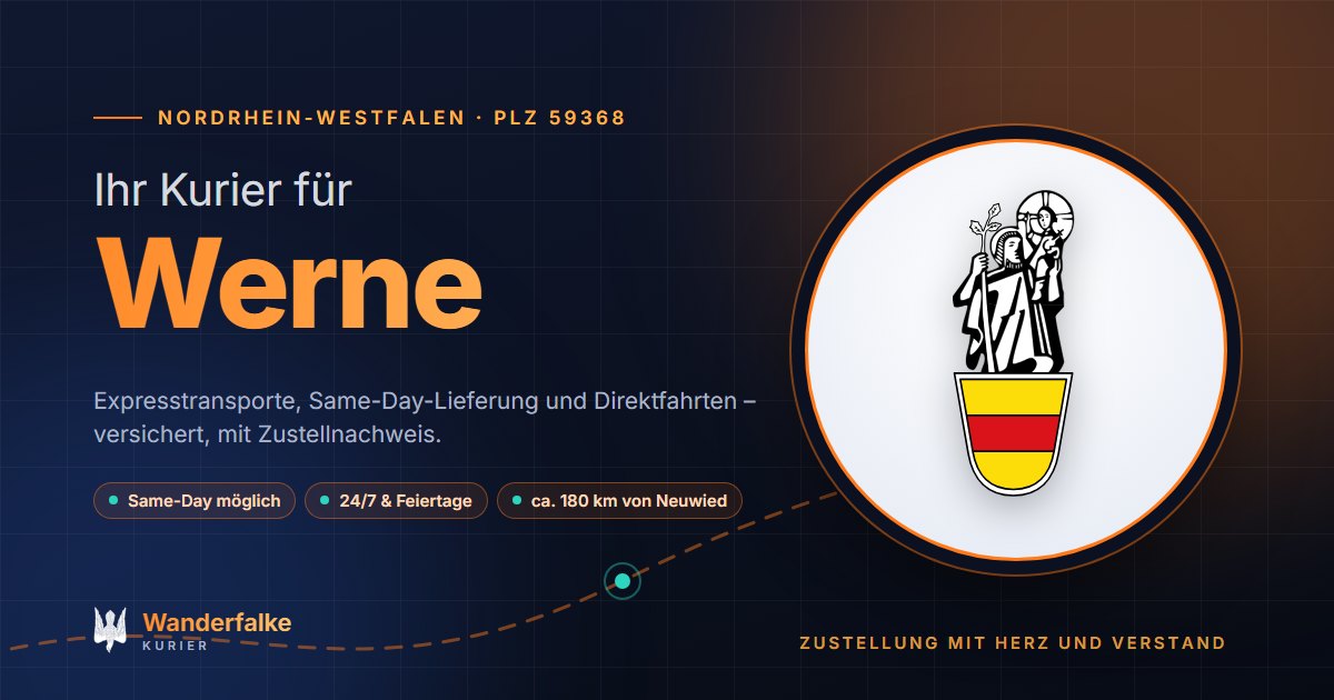 Kurierdienst Werne: Wappen von Werne und das Angebot von Wanderfalke Kurier – Express, Same-Day und Direktfahrt ab Neuwied