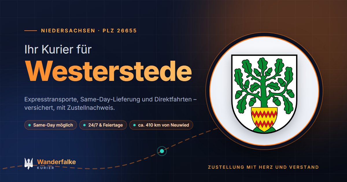 Kurierdienst Westerstede: Wappen von Westerstede und das Angebot von Wanderfalke Kurier – Express, Same-Day und Direktfahrt ab Neuwied
