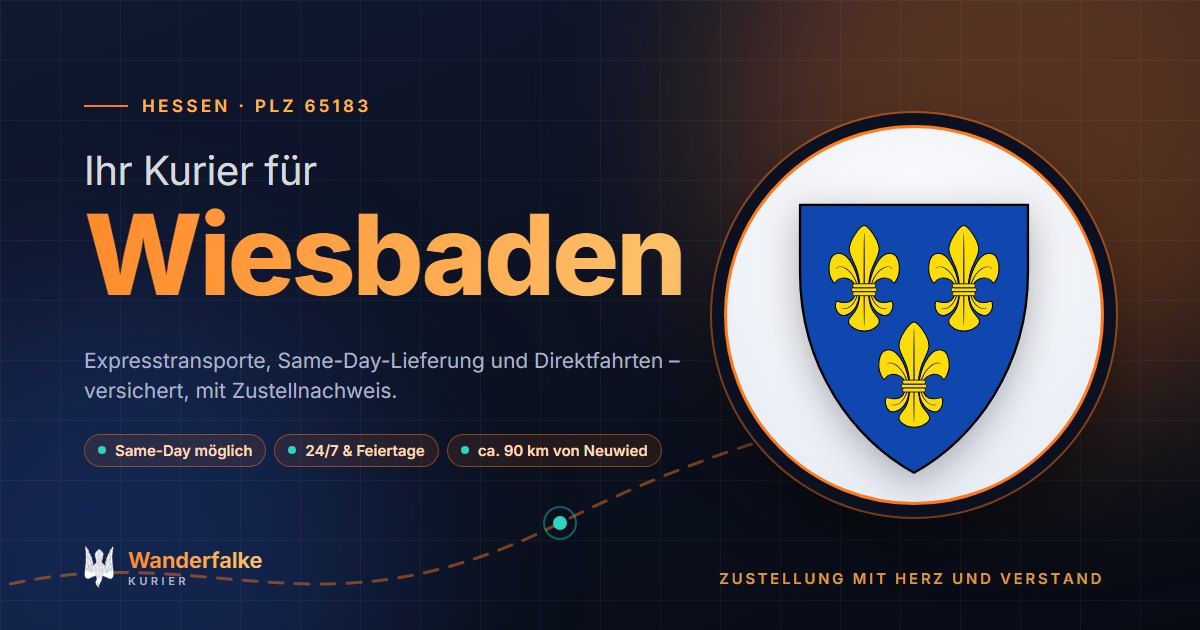 Kurierdienst Wiesbaden: Wappen von Wiesbaden und das Angebot von Wanderfalke Kurier – Express, Same-Day und Direktfahrt ab Neuwied