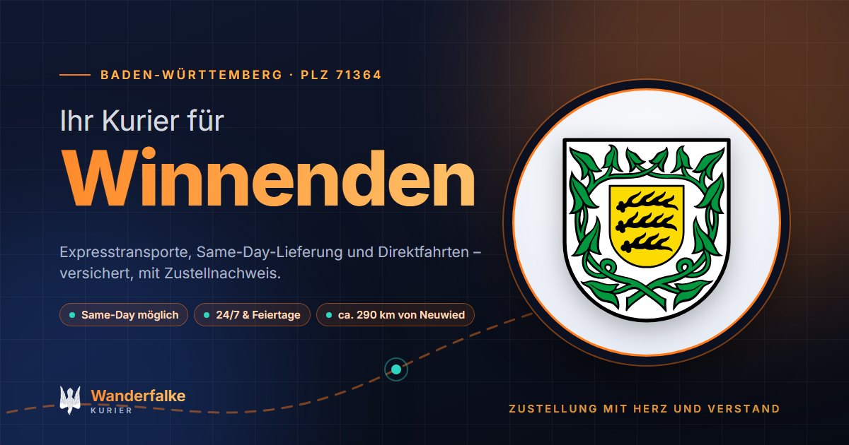 Kurierdienst Winnenden: Wappen von Winnenden und das Angebot von Wanderfalke Kurier – Express, Same-Day und Direktfahrt ab Neuwied