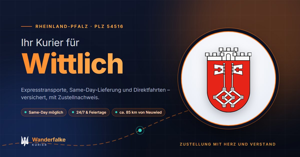 Kurierdienst Wittlich: Wappen von Wittlich und das Angebot von Wanderfalke Kurier – Express, Same-Day und Direktfahrt ab Neuwied