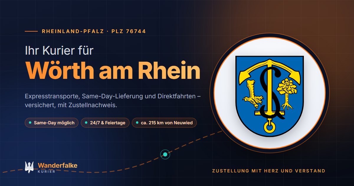Kurierdienst Wörth am Rhein: Wappen von Wörth am Rhein und das Angebot von Wanderfalke Kurier – Express, Same-Day und Direktfahrt ab Neuwied