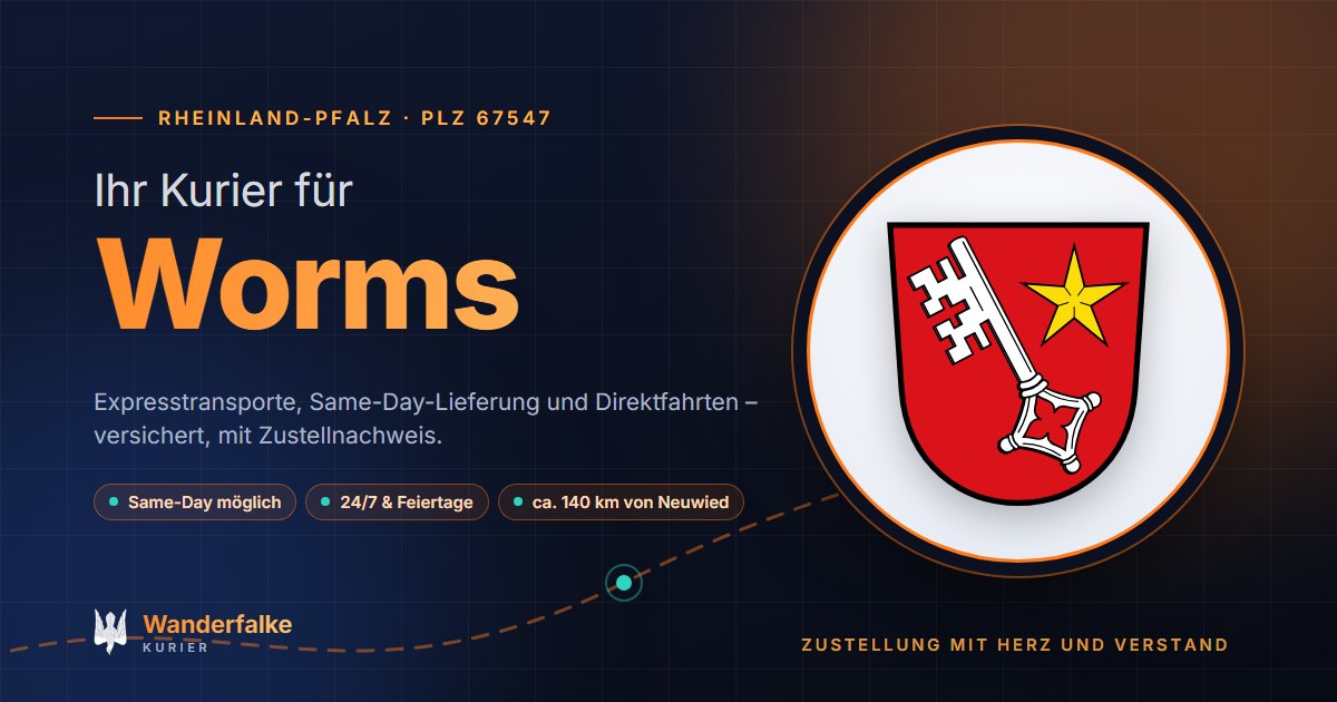 Kurierdienst Worms: Wappen von Worms und das Angebot von Wanderfalke Kurier – Express, Same-Day und Direktfahrt ab Neuwied